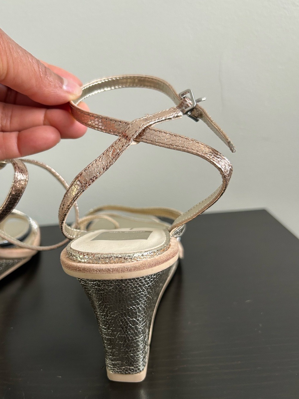 Dolce Vita Metallic Three-Tone Wedge Sandal - Rose Gold, Gold, Silver, Size 7.5 - Picture 10 of 14